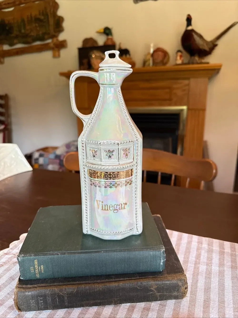 Vintage German 1930's Pearl Lusterware with gold accent Vinegar Cruet